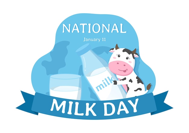 Vector feliz día de la leche ilustración celebración con splash drop en smooth wave de white fresh milky of cow