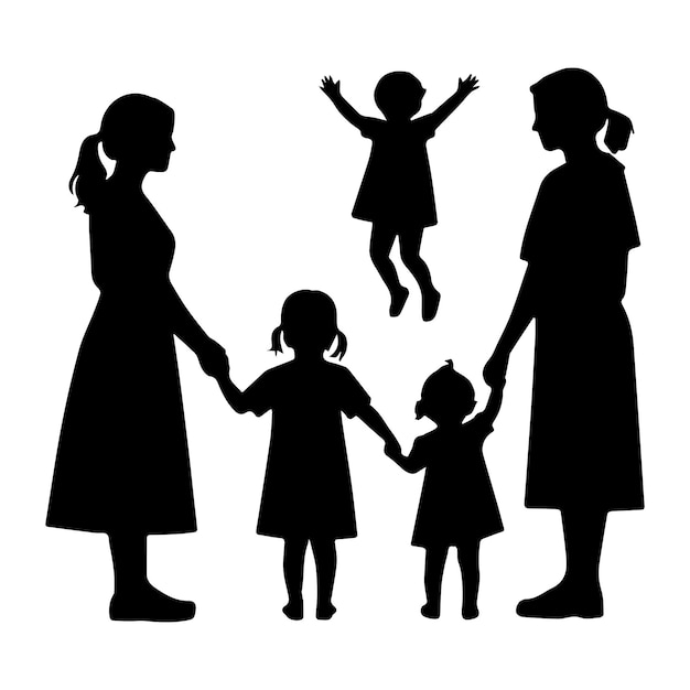 Feliz día de la madre conjunto de silueta vector de la madre y el bebé