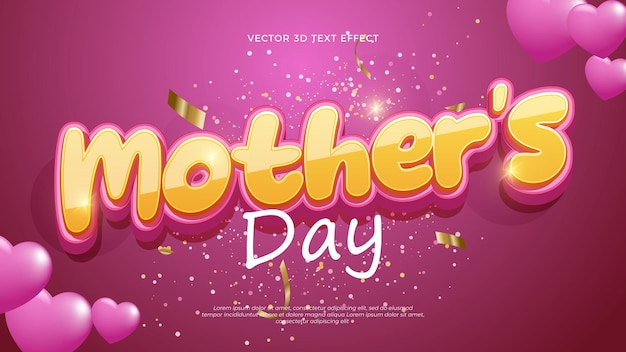 Feliz día de la madre efecto de texto vectorial de fondo