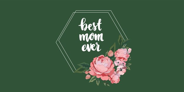 Vector feliz día de la madre elegante rotulación banner rosa caligrafía vector texto y corazón en el fondo del marco para el día de la madre la mejor tarjeta de felicitación de mamá