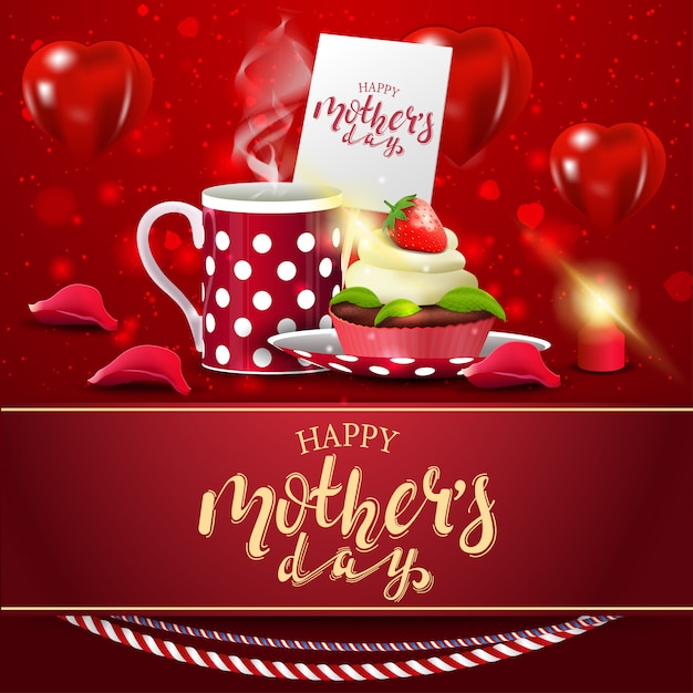 Feliz día de la madre, felicitaciones rojas modernas.