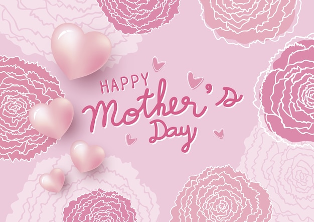 Feliz día de la madre y flores de clavel rosa