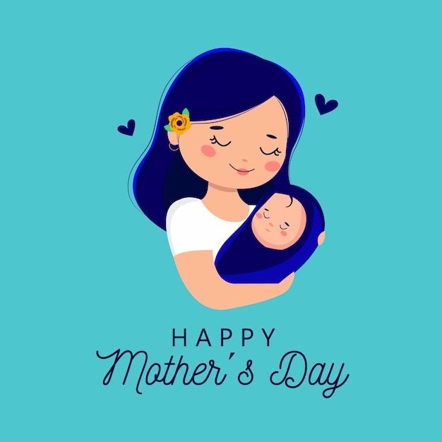 Feliz día de la madre ilustración con mamá y bebé Vector
