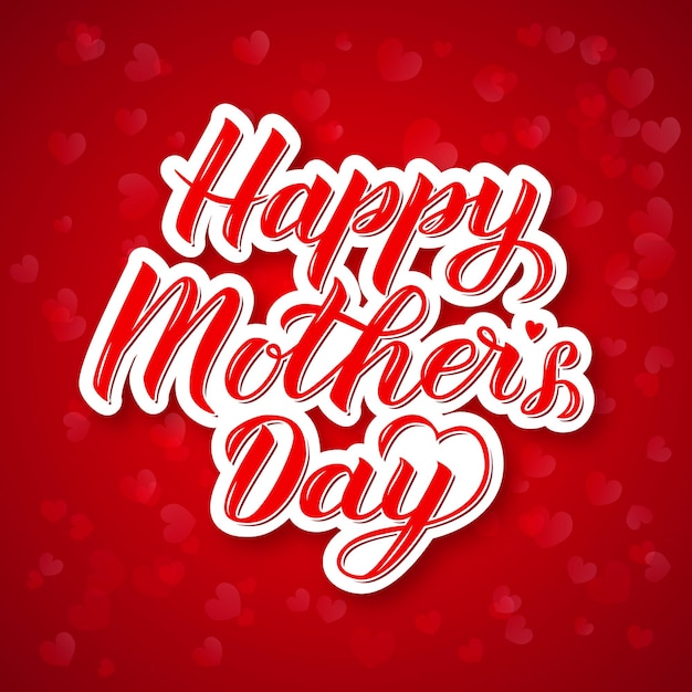Feliz día de la madre Letras de caligrafía 3d sobre fondo rojo brillante con corazones bokeh Cartel de tipografía del día de la madre Plantilla vectorial fácil de editar para invitaciones a fiestas, tarjetas de felicitación, etc.