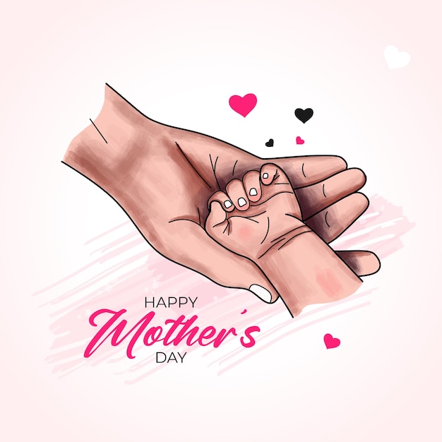 Feliz día de la madre madre con niño mano ilustración