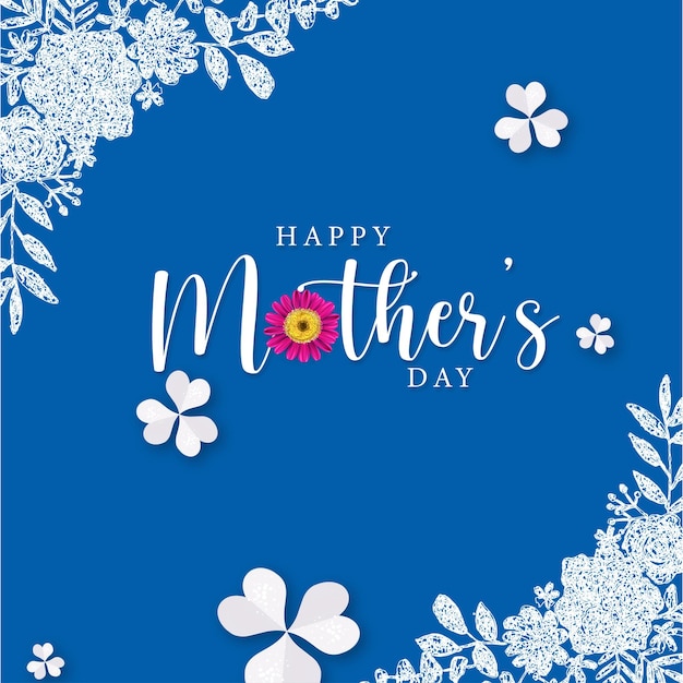 Feliz Día de la Madre Saludos Fondo Azul Blanco Diseño de Redes Sociales Banner Vector Gratis