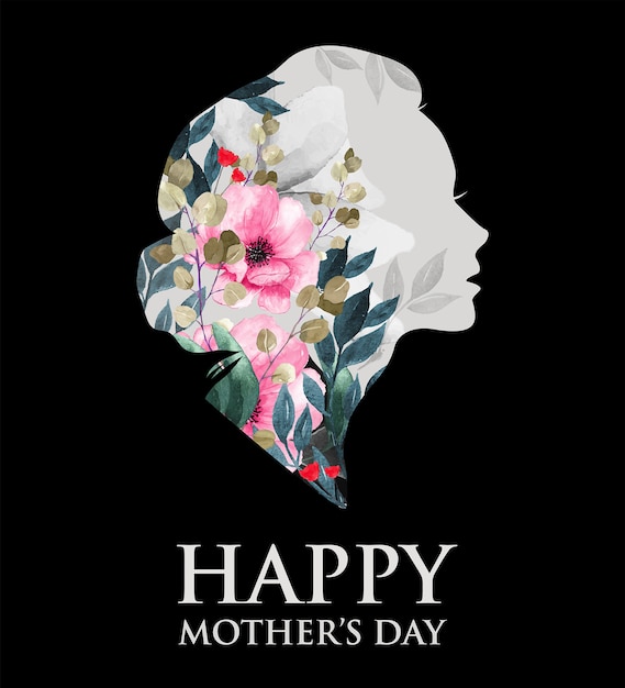 Feliz día de la madre. silueta de mujer con flores.