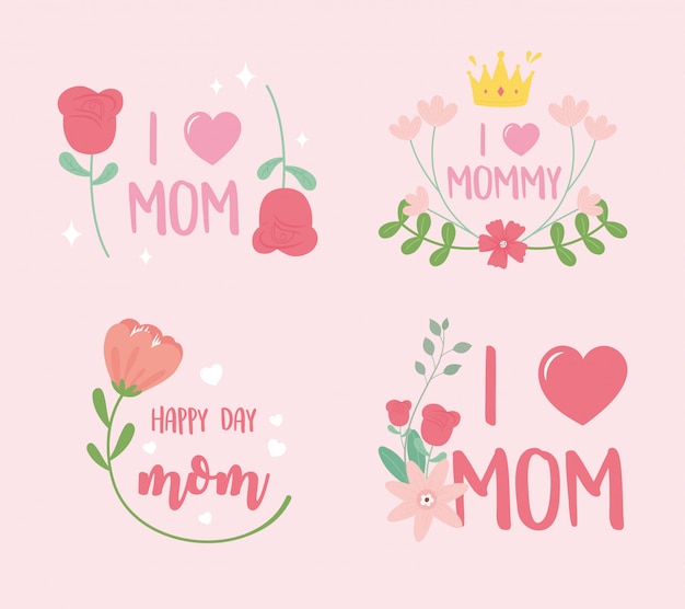 Vector feliz dia de las madres, diferentes letras flores decoracion celebracion