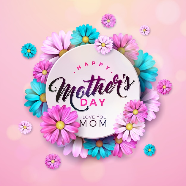 Vector feliz dia de las madres diseño con letra y tipografía de flores.