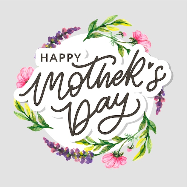 Feliz día de las madres letras caligrafía hecha a mano ilustración vectorial tarjeta del día de las madres con flores