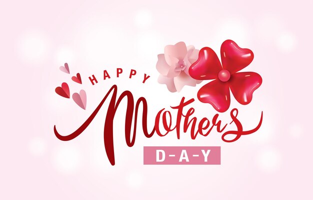 Feliz día de las madres letras tarjeta de día de la madre con algunas flores y corazones