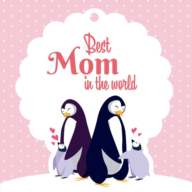 Feliz día de las madres pingüino de dibujos animados