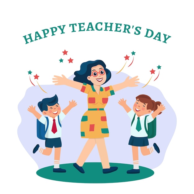 Feliz día del maestro Tarjeta de felicitación Feliz maestro y sus estudiantes Educación de los niños Aprendizaje