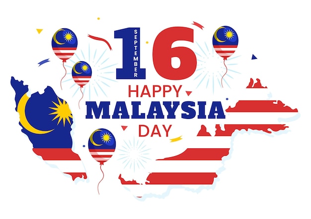 Feliz Día de Malasia Celebración Vector Ilustración el 16 de septiembre con bandera ondeante y torres gemelas