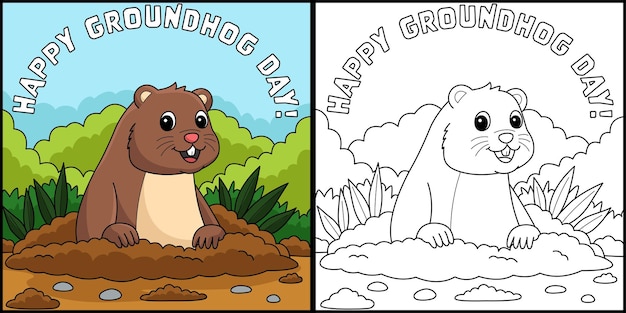 Feliz día de la marmota para colorear ilustración de la página