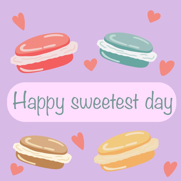 Vector feliz día más dulce ee.uu. diseño plano conjunto de carteles con macarrones