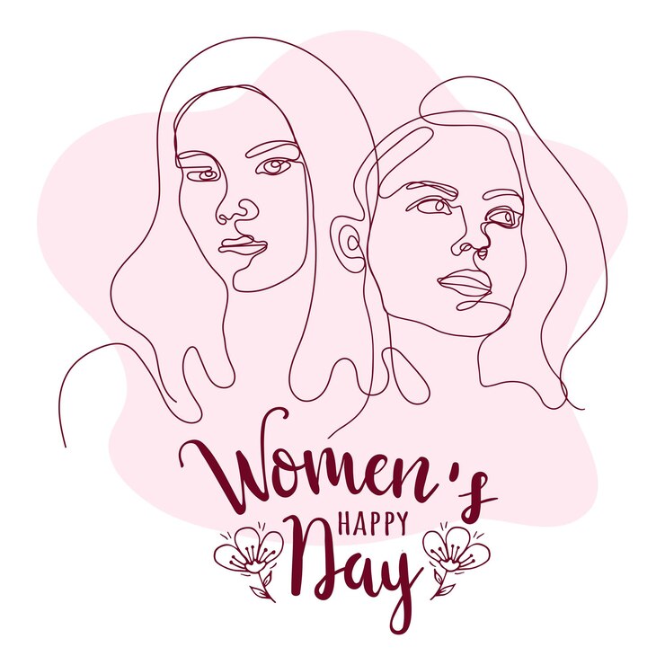 Feliz día de la mujer 8 de marzo Dibujo de línea continua de rostros de mujeres Arte de línea facial Concepto de moda mujer belleza