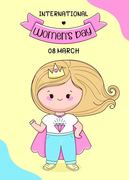 Feliz día de la mujer Chica linda Ilustración vectorial