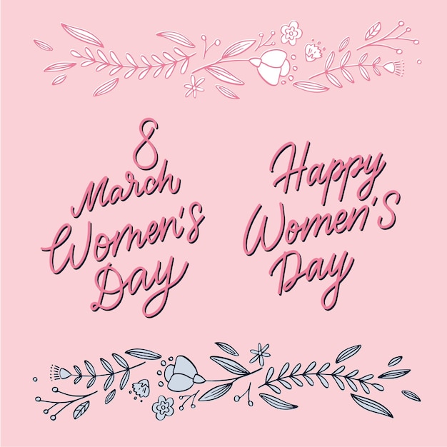 Feliz día de la mujer conjunto de letras manuscritas 8 de marzo colección de caligrafía moderna