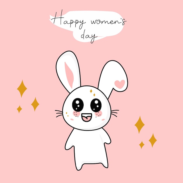 Feliz día de la mujer Cute dibujos animados kawaii personaje conejo tarjeta de cumpleaños saludo en el texto