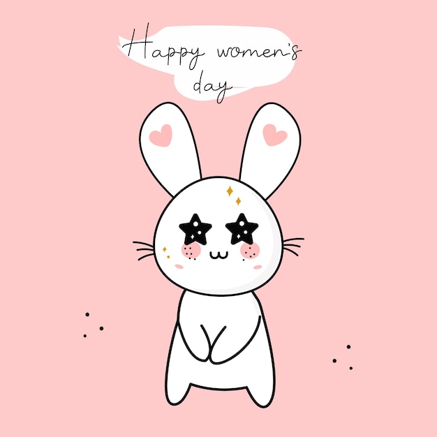 Feliz día de la mujer Cute dibujos animados kawaii personaje conejo tarjeta de cumpleaños saludo en el texto