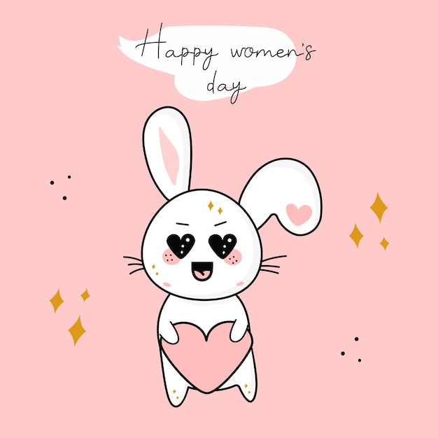 Vector feliz día de la mujer cute dibujos animados kawaii personaje conejo tarjeta de cumpleaños saludo en el texto