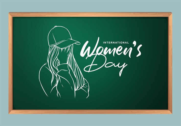 Feliz día de la mujer dibujando en el tablero verde