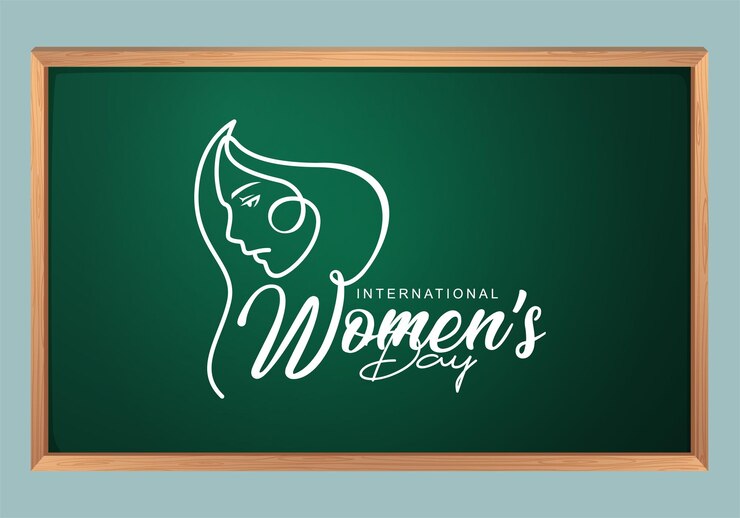 Feliz día de la mujer dibujando en el tablero verde