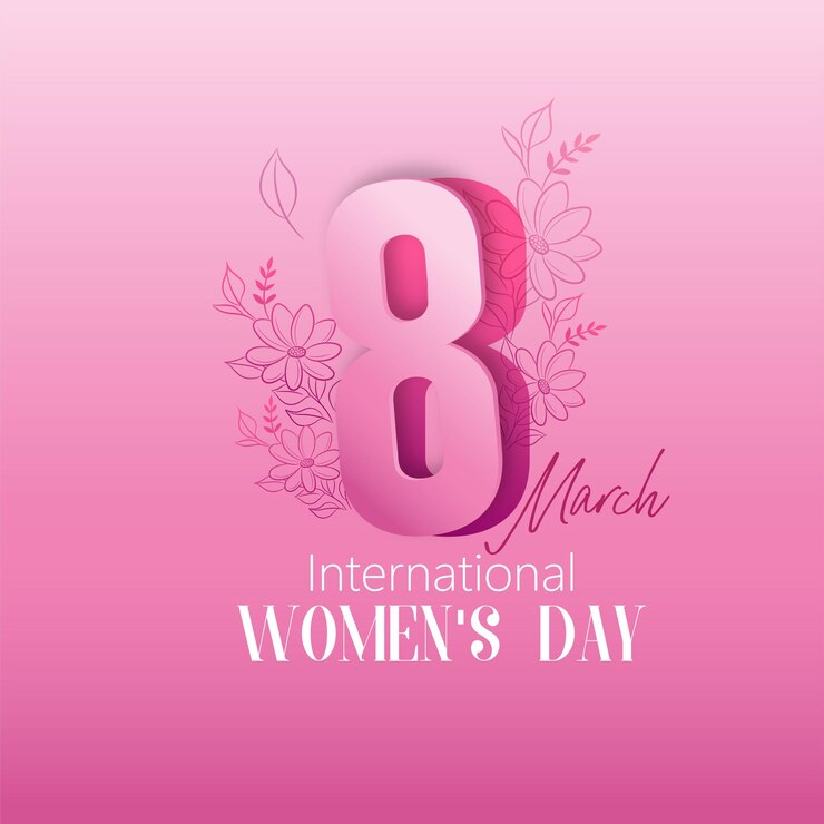 Feliz día de la mujer. Elegante pancarta del 8 de marzo con efecto numérico 3d.