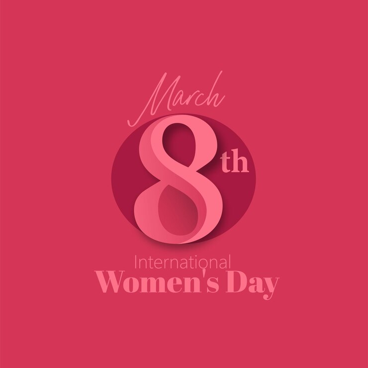 Feliz día de la mujer. Elegante pancarta del 8 de marzo con efecto numérico 3d.