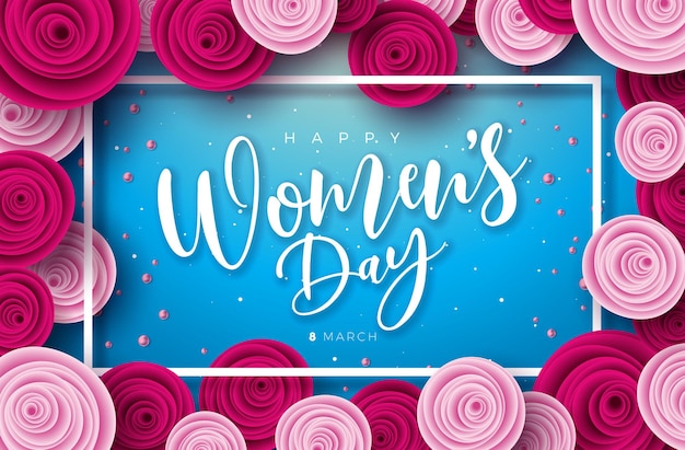 Feliz día de la mujer Ilustración floral 8 de marzo Día internacional de la mujer Diseño con flor de rosa