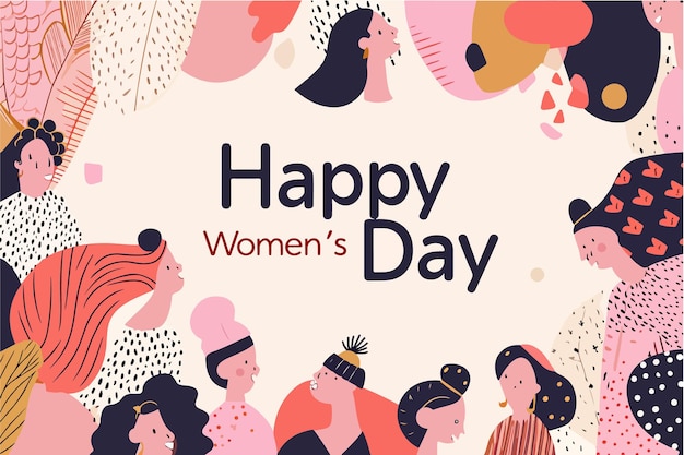 Feliz día de la mujer saludo de fondo folleto de fiesta o cartel ilustración vectorial estilo de color plano