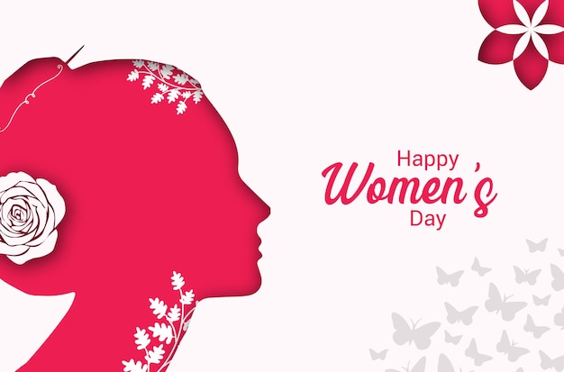 Feliz día de la mujer tarjeta de felicitación ilustración 3d papercut silueta de mujer diversa