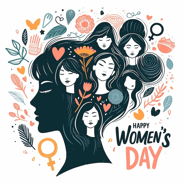 Feliz día de la mujer unión de amistad femenina de feministas o ilustración de vector de hermandad