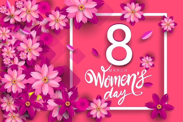 Feliz día de las mujeres 8 de marzo Tarjeta de felicitación floral rosa