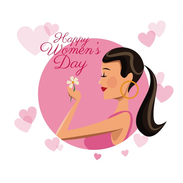 Vector feliz día de las mujeres tarjeta niña margarita flor rosa corazones imagen