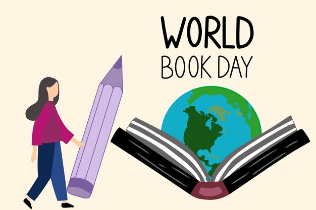 Vector feliz día mundial del libro la lectura de libros es la primera alfabetización