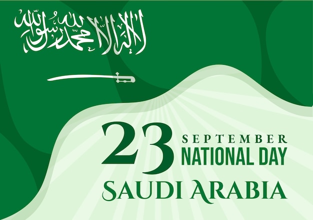 Feliz Día Nacional de Arabia Saudita Vector Ilustración el 23 de septiembre con fondo de bandera ondeante