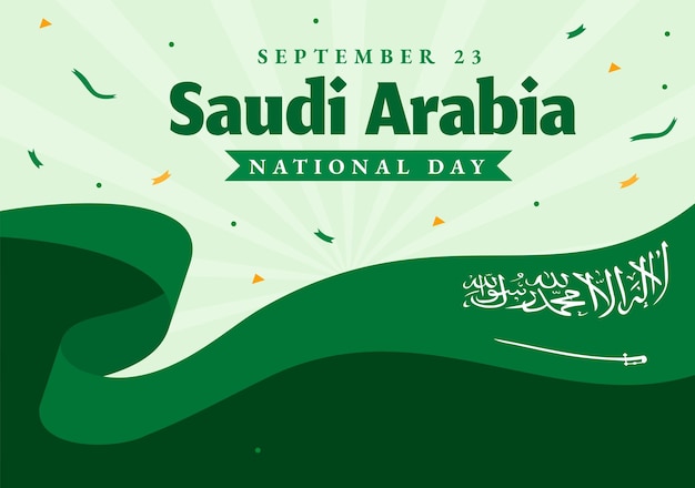 Feliz Día Nacional de Arabia Saudita Vector Ilustración el 23 de septiembre con fondo de bandera ondeante