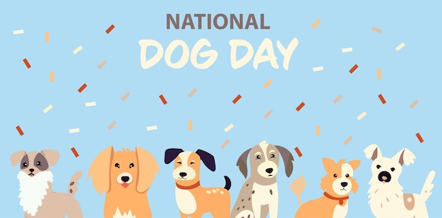 Feliz Día Nacional del Perro tarjeta de felicitación vector ilustración Lindo perro de dibujos animados sobre fondo claro Promo