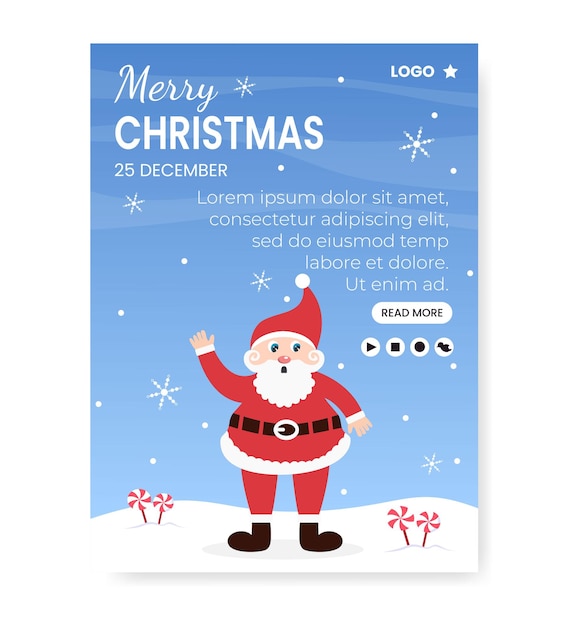 Feliz día de Navidad plantilla de cartel ilustración de diseño plano editable de fondo cuadrado adecuado para redes sociales, tarjetas de felicitación y anuncios web en Internet