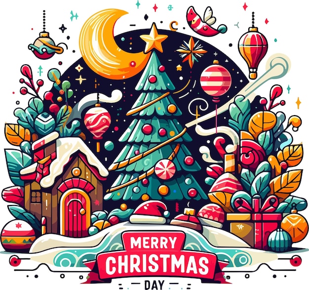 Feliz día de Navidad silueta de estilo vectorial