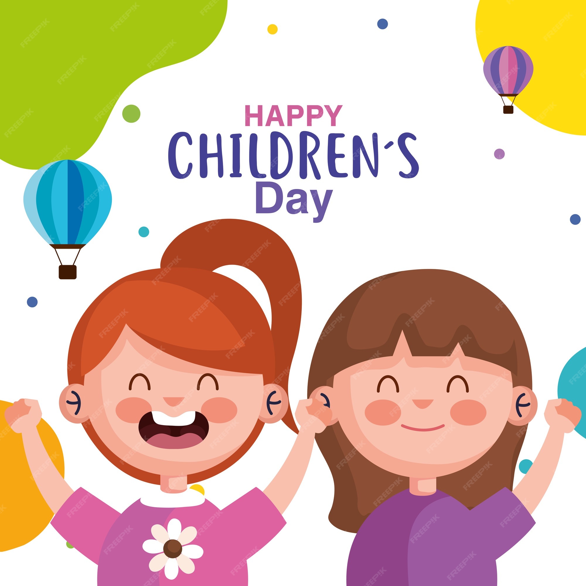 Feliz día del niño con diseño de dibujos animados de niñas, ilustración de tema de celebración internacional | Vector Premium Feliz día del niño con diseño de dibujos animados de niñas, ilustración de tema de celebración internacional | Vector Premium