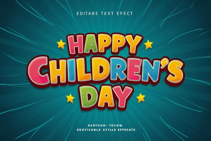 Vector feliz día del niño tarjeta de felicitación de tipografía colorida logotipo del día del niño pegatina cartel pancarta