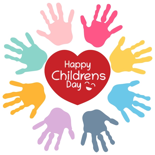 Feliz Día de los Niños con el concepto de los niños usando pintura con el corazón