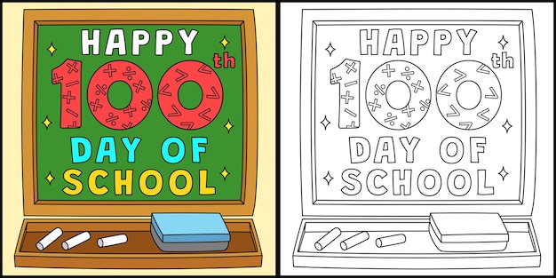 Feliz día número 100 de la escuela para colorear ilustración