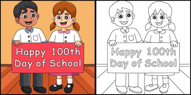Feliz día número 100 de la ilustración del estudiante de la escuela