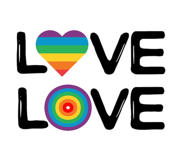 Feliz día del orgullo LGBTQ y corazón del arco iris Tarjeta en colores brillantes del arco Iris retro vector
