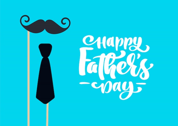 Feliz día del padre aislado vector letras texto caligráfico con bigote y corbata