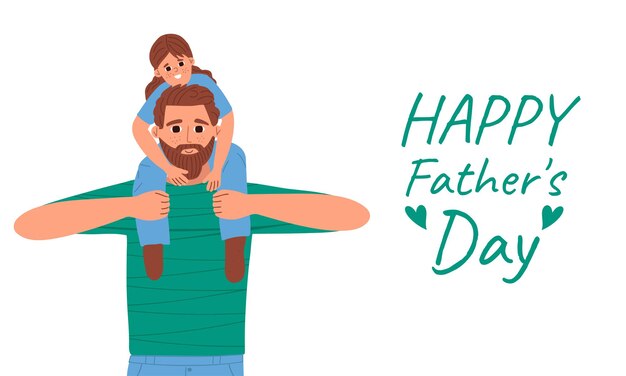 Feliz día del padre bannerxAD hija se sienta en el cuello del padre ilustración vectorial